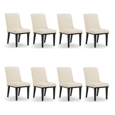 Imagem de Cadeira Sala De Jantar Base Madeira Preto Kit 8 Sofia Linho Bege A19 D03 - D'rossi