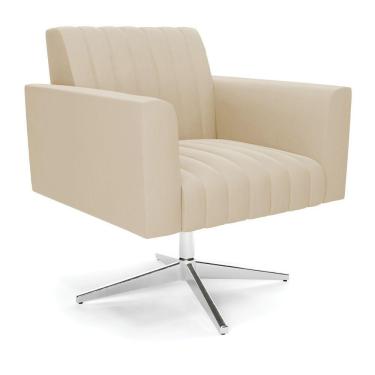 Imagem de Poltrona Giratória Viena Gomada Suede Bege Base Cromada - D'rossi