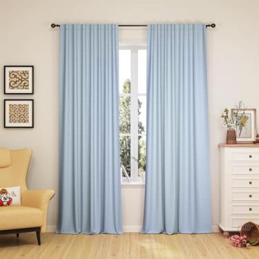 Imagem de Primero Basics Cortinas blackout 100%, cortinas com isolamento térmico para quarto e sala de estar, painéis de abas traseiras, 132 x 163 cm, azul claro - redução de ruído, bloqueio solar, economia de