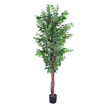 Imagem de Ficus de árvores artificiais realistas com troncos e trepadeiras de madeira natural, árvores de seda perene, decoração de casa para sala de estar, varanda, escritório (4,5 m)