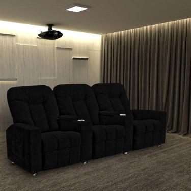 Imagem de Poltrona Reclinável 3 Lugares Para Sala De Cinema Arsenal Veludo Preto