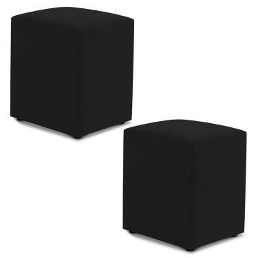 Imagem de Kit 02 Puffs Decorativos Sala De Estar Quadrado 36x47cm Suede Preto - Desk Design
