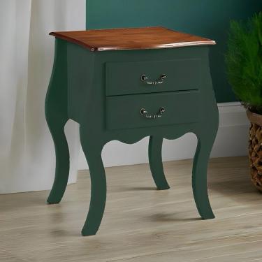 Imagem de Cômoda Bombê Média De Madeira Com 2 Gavetas - Verde Kalle Com Tampo Imbuia Glazer