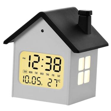 Imagem de Bothyi Relógio despertador em formato de casa, relógio de mesa decorativo multifuncional silencioso para cabeceira, para sala de jantar, Preto