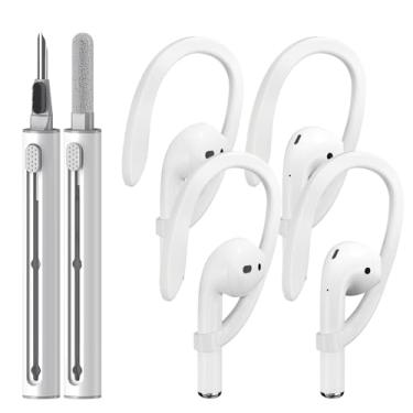 Imagem de 4 pares de ganchos de ouvido projetados para Apple AirPods 1, 2, 3, 4º Pro e Pro 2, com caneta de limpeza, acessórios para fones de ouvido, ganchos esportivos antiderrapantes, estrutura de TPU durável
