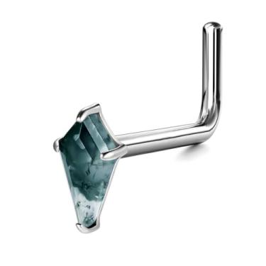 Imagem de BodyAce Anéis de nariz de pedra de ágata musgo 20 g brincos de nariz em forma de L aço inoxidável saca-rolhas anel de narina piercing corporal joias para mulheres e homens, Aço inoxidável Zircônia
