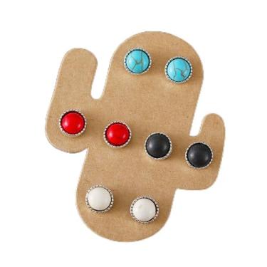 Imagem de Conjunto de 4 brincos boêmios para mulheres, boêmios, turquesa, vintage, retrô, étnico, tribal, joias presentes