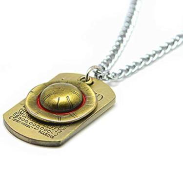 Imagem de VINLINSKY Colar com pingente de esqueleto de anime, colar de metal com pingente de corda de chapéu de palha com corrente de 50 cm para cosplay de boné para homens e meninos, 1.4*1in, Metal, Sem Pedra