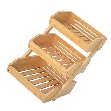 Imagem de Zhjvihx Cesta de Frutas de Bambu de 3 Camadas, Ampla Aplicação de Armazenamento de Bambu Durável de Grande Capacidade para Cozinha (Cesta de frutas de três camadas 30 * 33 * 41cm)
