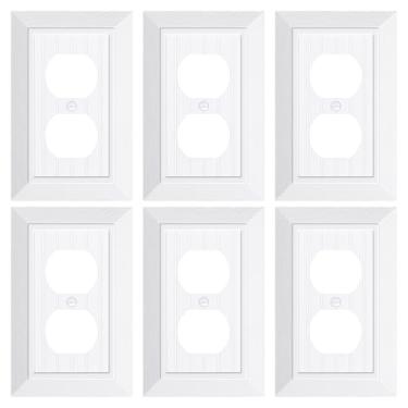 Imagem de Pacote com 6 placas clássicas para tomada frente e verso, placas decorativas de policarbonato inquebrável e tampas de tomada, placas de parede brancas puras para tomadas elétricas, 1 capa de