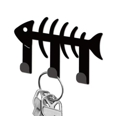 Imagem de DELORIGIN Suporte de chave de espinha de peixe para parede, pequenos ganchos de ferro para chaves montados na parede com 3 ganchos, cabide de chaves para chaveiro, bolsa, coleira de cachorro