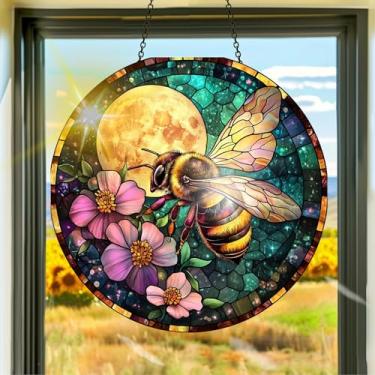 Imagem de Apanhador de sol de acrílico colorido, apanhadores de sol, decoração de janela suspensa de lua de abelha, arte de parede de arco-íris, para quarto, varanda, interior e exterior, jardim, enfeites de