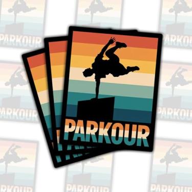 Imagem de 3 peças de adesivos retrô Sunset Parkour, decalques de vinil Freerun Extreme Sport para laptop, notebook, diário, Hydro Flask, tablet, para-choque de carro, presente para adolescentes, atletas