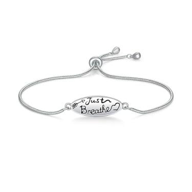 Imagem de Iringnier Pulseira Just Breathe para mulheres, pulseira Just Breathe Hope, prata esterlina 925, joias inspiradoras de incentivo, presentes para o dia das mães