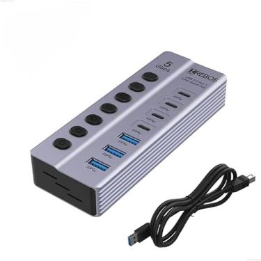 Imagem de Hub USB 7 Portas, 3 USB 3.0 e 4 USB-C, Velocidade 5Gbps, com Fonte Externa 5V/3A, Cabo 1m, Botões Individuais com LED, Compatível com Windows, macOS e Linux