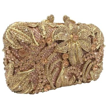 Imagem de Boutique De FGG Mini bolsa clutch floral para mulheres, formal, bolsa de mão com strass, bolsa clutch de cristal para festa nupcial, Champanhe, Mini