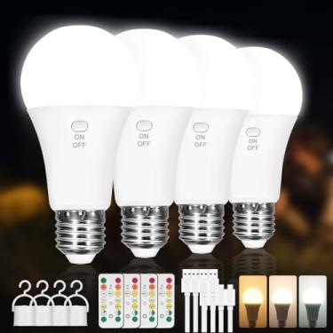 Imagem de Kimjo Pacote com 4 lâmpadas recarregáveis com controle remoto, mantenha a iluminação durante a falta de energia, lâmpada operada por bateria de emergência de 2600 mAh com 3 cores, regulável para casa