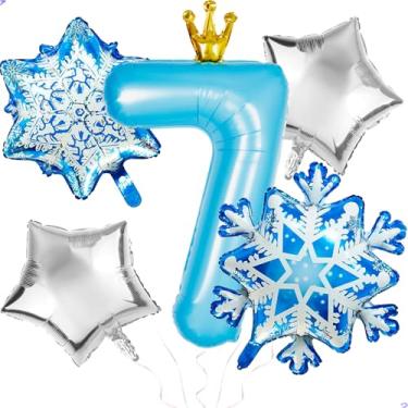 Imagem de Frozen 7th Birthday Party Decorations Balloon, 40" Elsa 7 Balloon with Crown SnowFlake Foil Mylar Balloons for Princess Anna Elsa Frozen Theme Birthday Supplies, Birthday Decorations, Party Favors