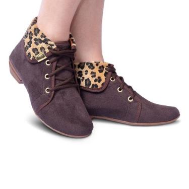 Imagem de Bota Coturno Feminino Botinha Onça Cano Curto - Leila Soares, Café, 34