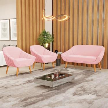 Imagem de Kit 01 Namoradeira 02 Lugares e 02 Poltronas Giovana Suede Rosa Bebê P