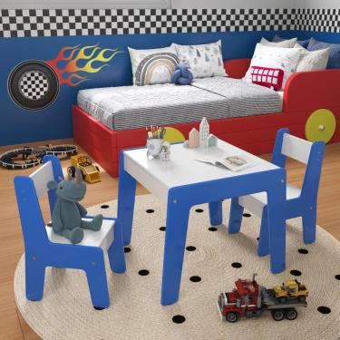Imagem de Conjunto Mesa Infantil 2 Cadeiras Mdf Helena Branco Azul