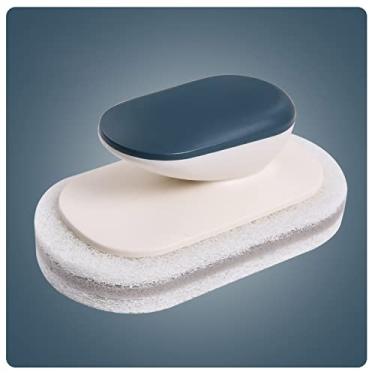 Imagem de Escova de bancada de esponja, cabo confortável, limpeza eficiente, material macio, esponja de poliéster HIPS, estrutura estável, longa vida útil, para cozinha doméstica (azul)