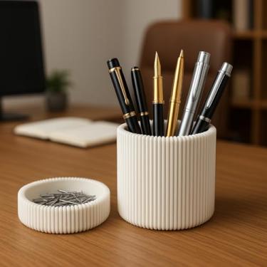 Imagem de Porta Canetas Lápis Organizador de mesa escritório(KIT Caneta/Clipes Branco)