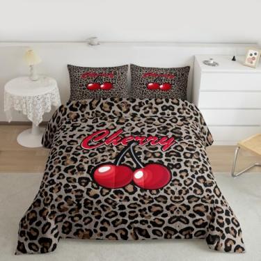 Imagem de Erosebridal Jogo de cama Queen com estampa de chita africana, estampa de leopardo, cereja e cereja, para crianças, adolescentes e adultos, conjunto de cama de fazenda para todas as estações