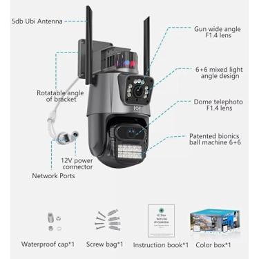 Imagem de Câmera de segurança externa, equipada com lentes duplas.