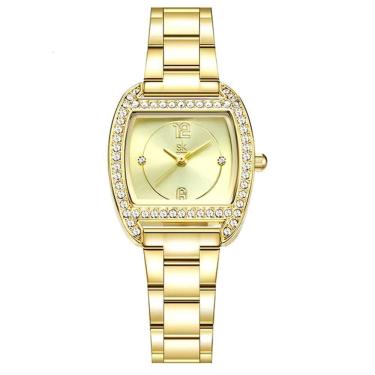 Imagem de Relógio Feminino Em Aço Inoxidavel Quadrado De Quartzo Design Com Strass Dourado