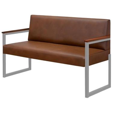 Imagem de Sofá 2 Lugares Niterói Couro Marrom Em Metal Champanhe