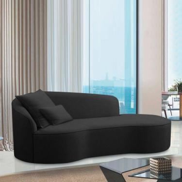 Imagem de Divã Recamier Curvo Sala De Estar Recepção Inglaterra 220cm Lado Direito Bouclé Preto