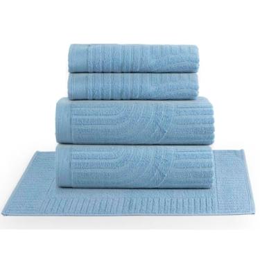 Imagem de Jogo de Banho Dunna Toalhas Macias 100% Algodão Fio Penteado 5 Peças Oceano Azul