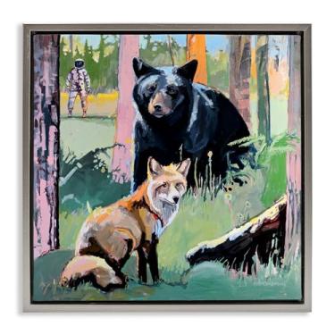 Imagem de Stupell Industries Arte de parede em tela flutuante marrom com moldura de animais da floresta no espaço profundo, design de Adam Swanson, 63 x 63 cm