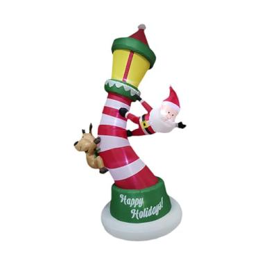 Imagem de Nishiyuenyi Farol inflável de Natal com 210 cm de altura, Papai Noel e renas, ideal para fotos no quintal ou jardim. Possui luzes e é perfeito para decorar sua