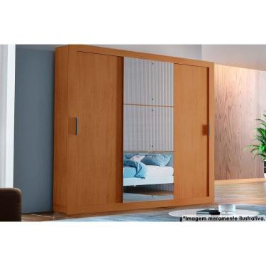 Imagem de Guarda Roupa Solteiro 3 Portas De Correr (1 C- Espelho) E 4 Gavetas Veneza Luxo Naturalle-ripado 3d