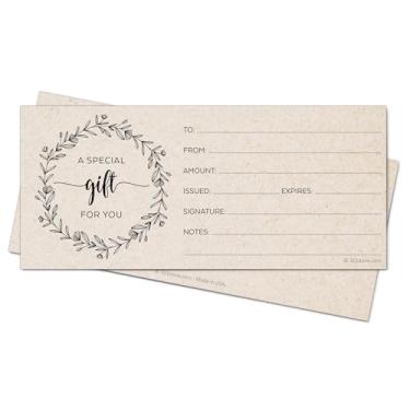 Imagem de 321Done Vales de presente em branco, feitos nos EUA – 10 x 23 cm, design de guirlanda rústica, vouchers para férias, Natal, pequenas empresas, spa, salão de beleza – Conjunto de 24