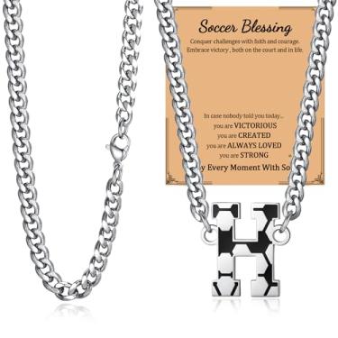 Imagem de NUKAYAI Colar de futebol com letra A a Z para homens, pingente de pingente de aço inoxidável, corrente de prata, acessórios de joias, material de 50,8 cm, colares personalizados, presentes de futebol
