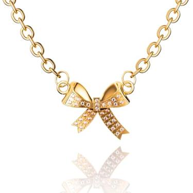 Imagem de Colar com pingente feminino, colar de ouro para mulheres, banhado a ouro 18K delicado, Large, aço de titânio, Sem Pedra Preciosa