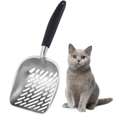 Imagem de Colher de areia eficiente para gatos, peneira para cocô de liga de alumínio com cabo longo, colher de metal antiaderente para limpeza de caixa de areia
