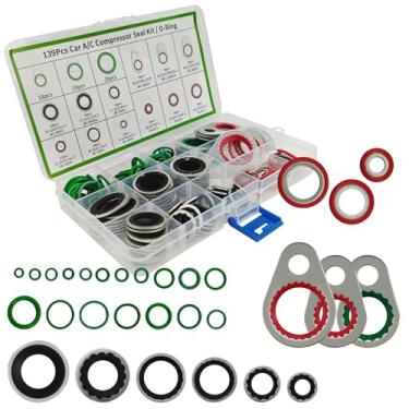 Imagem de SWQS Kit de anel de vedação CA de 139 peças, kit sortido de anéis A/C de vários tamanhos com junta de borracha e espaçadores para sistema de compressor AC, compressores de ar condicionado de