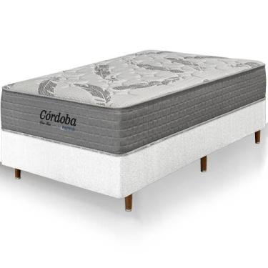 Imagem de Cama Box Solteiro Branca Colchão Córdoba Molas Ensacadas Duo Face 88x1