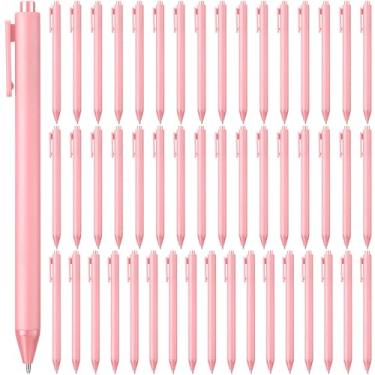 Imagem de yptniginu 50 canetas esferográficas retráteis a granel 1,0 mm, ponta média, tinta preta, canetas fofas, material escolar para professores, estudantes, funcionários, chá de panela, chá de bebê (rosa)