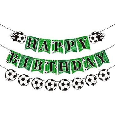 Imagem de Faixa de futebol, faixa de feliz aniversário, 3 peças, tema de futebol, decoração de aniversário para fãs de futebol, festa de aniversário para meninos e crianças, tema esportivo