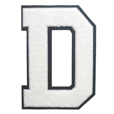 Imagem de 1 Patch de letra de chenille de ferro branco de 16,5 cm com borda preta – Remendos do alfabeto para roupas, jaquetas, mochilas, chapéus para decoração personalizada, nome personalizado e artesanato