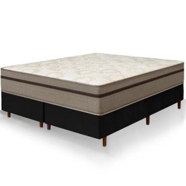 Imagem de Cama Box Queen Size Preta Colchão Bariloche Molas Ensacadas One Face 1
