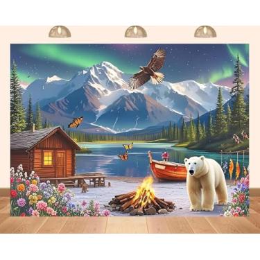 Imagem de PEKRU 2,1 x 1,5 m Tecido Aurora Cenários Verão, Montanhas Nevadas, Lagos, Animais Polares, Paisagens da Natureza para Crianças Festa de Aniversário Decoração de Parede