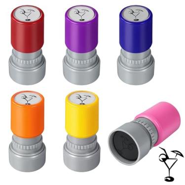 Imagem de Pacote com 6 carimbos de martini, tinta preta, autotinta, conjunto de carimbos de coquetel para entrada de festas, bares, boates, eventos e artesanato DIY, borracha durável e material ABS para