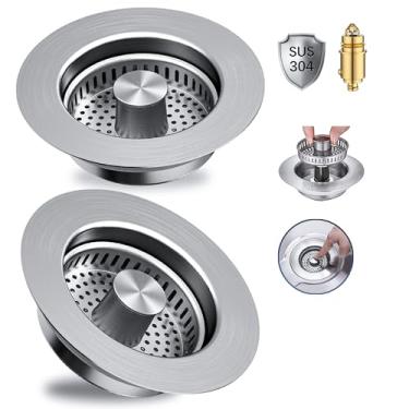 Imagem de Coador de ralo de pia de cozinha 3 em 1, rolha de pia pop-up, ralo de cozinha, filtro antientupimento, cesta de prevenção de odores, rolha de plugue para dreno padrão dos EUA de 8,5 cm (prata-2 peças)