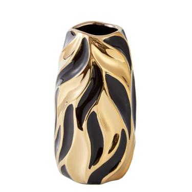 Imagem de OTARTU Vaso de cerâmica preto para flores, vaso de flores moderno, vaso pequeno, vaso de cerâmica para vaso decorativo de grama de pampa, para mesa de centro de fazenda, estante de casa (traseira